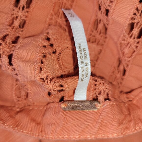 Free People Burndt Orange Top Sunkissed Flowy Lace Inset Sleeveless Top Medium - Picture 6 of 9